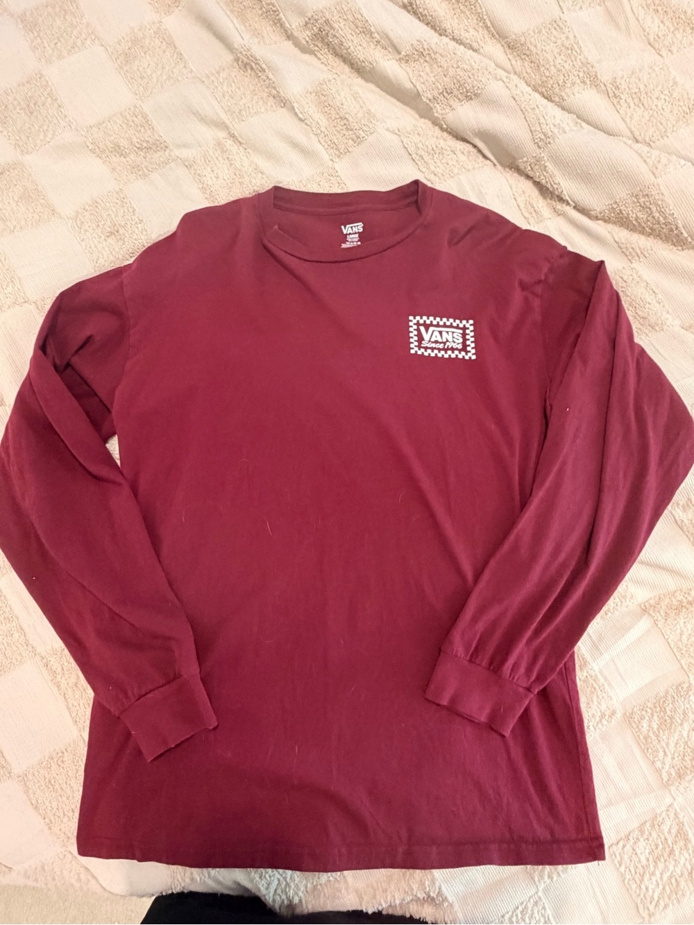 Vans Long-Sleeve Tee in Maroon with Checker Logo